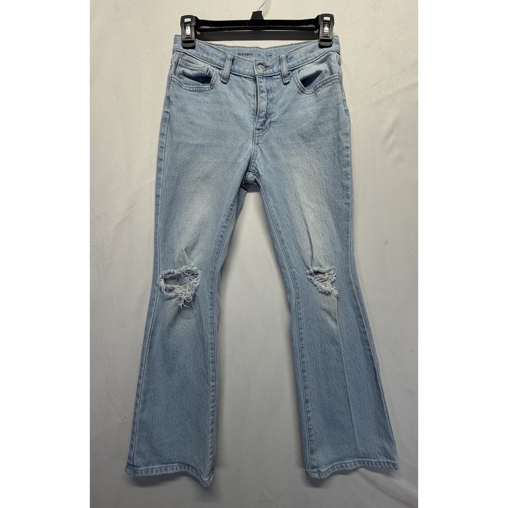 Old Navy Womens High Rise Flare Jeans Size 12 Light washed Distressed Denim